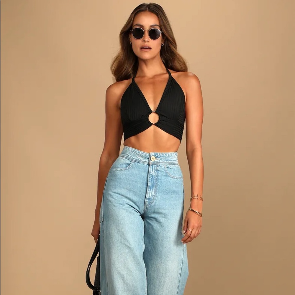 Let's Wrap This Up Black Halter Tie-Back Crop Top - NEW!